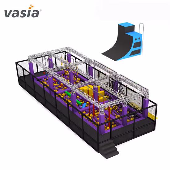 2023 Parco con trampolino per parco indoor commerciale rettangolare di fabbrica e percorso Ninja Warrior